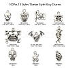 100Pcs 10 Styles Tibetan Style Alloy Pendants SKUL-CJ0001-01-2