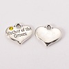 Wedding Theme Antique Silver Tone Tibetan Style Alloy Heart with Mother of the Groom Rhinestone Charms TIBEP-N005-17D-1