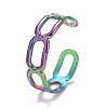 Rainbow Color Ion Plating(IP) 304 Stainless Steel Oval Wrap Open Cuff Ring for Women RJEW-A005-21MC-2