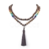 Natural & Synthetic Mixed Gemstone & Wood Buddhist Necklace NJEW-JN04308-3