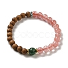 6mm Round Sandalwood and Cherry Quartz Glass Beaded Stretch Bracelets BJEW-B080-09B-1