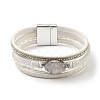 Vintage Leather Bracelet with European and American White Crystal Inlaid Diamonds - Magnetic Buckle. ST1113701-1