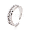 Clear Cubic Zirconia Open Cuff Ring with ABS Plastic Imitation Pearl Beaded RJEW-G283-01P-1