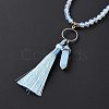 Opalite Bullet & Tassel Pendant Necklace with Mixed Gemstone Beaded Chains NJEW-E585-02F-4