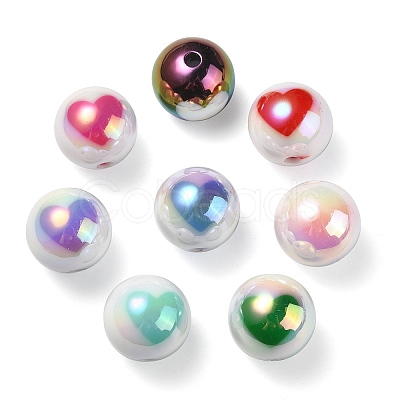 UV Plating Rainbow Iridescent Acrylic Beads OACR-F004-09-1