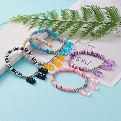 Polymer Clay Heishi Beads Stretch Charm Bracelets BJEW-JB05767-1