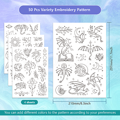 4 Sheets 11.6x8.2 Inch Stick and Stitch Embroidery Patterns DIY-WH0455-131-1