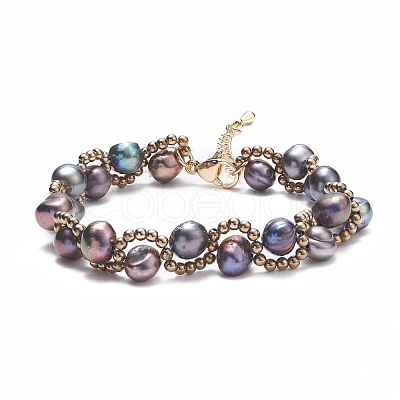 Natural Pearl & Glass Braided Beaded Bracelet BJEW-JB08091-03-1