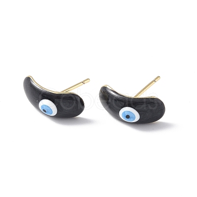 Enamel Curved Oval with Evil Eye Stud Earrings EJEW-G334-02G-03-1