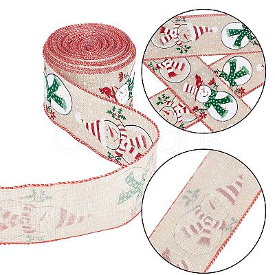 Printed Polyester Imitation Linen Wrapping Ribbon OCOR-WH0077-53-1