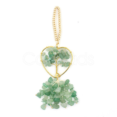 Heart with Tree of Life Metal & Natural Green Aventurine Chip Pendant Decorations PW-WG80265-05-1