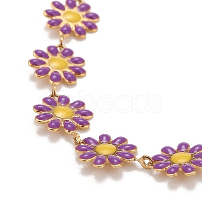 Enamel Daisy Link Chain Necklace NJEW-P220-01G-02-1