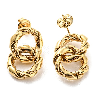 304 Stainless Steel Grooved Ring Dangle Stud Earrings EJEW-B023-03G-1