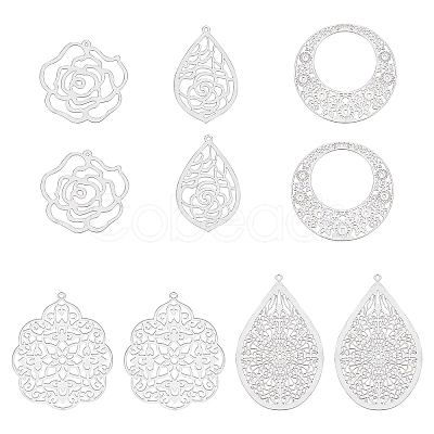 DICOSMETIC 10Pcs 5 Style 304 Stainless Steel Big Filigree Pendants STAS-DC0004-24-1