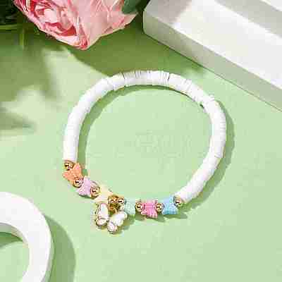 Polymer Clay Heishi Surfer Stretch Bracelet with Acrylic Butterfly Charms BJEW-JB09915-01-1