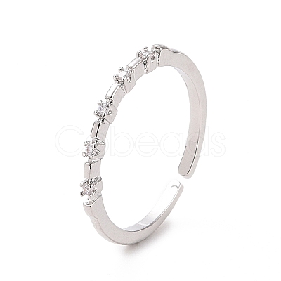 Clear Cubic Zirconia Thin Open Cuff Ring RJEW-H127-36P-1