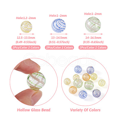 PandaHall Jewelry 12Pcs 6 Style Transparent Handmade Blown Glass Globe Beads GLAA-PJ0001-03-1