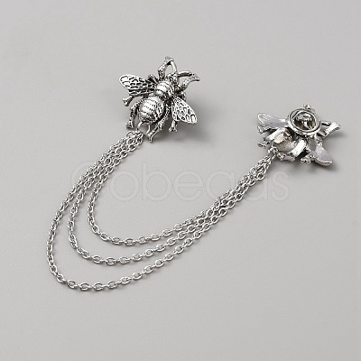 Double Bee Hanging Chain Brooch JEWB-WH0030-19AS-1