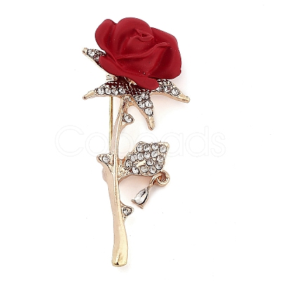 Valentine's Day Rose Flower Zinc Alloy Crystal Rhinestone Brooches JEWB-I031-04B-1