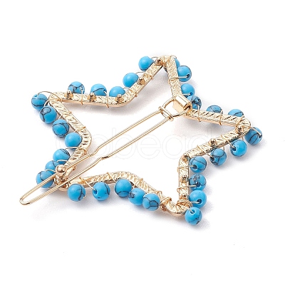 2Pcs Moon & Star Alloy with Synthetic Turquoise Hollow Hair Barrettes PHAR-JH00105-01-1