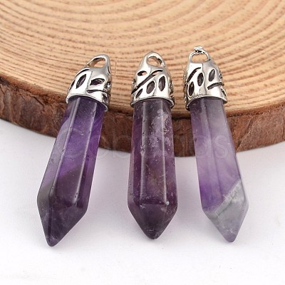 Bullet Natural Amethyst Pointed Pendants X-G-E332-C08-1