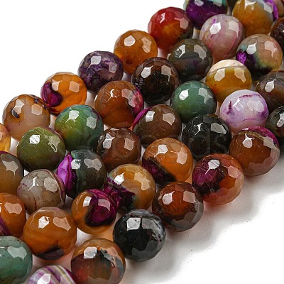 Faceted Natural Banded Agate Beads Strands G-F447-12mm-O06-1