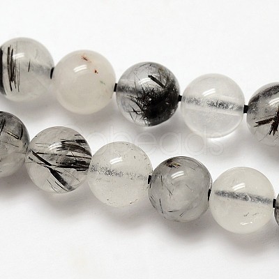 Natural Gemstone Black Rutilated Quartz Round Beads Strands G-E251-30-4mm-1