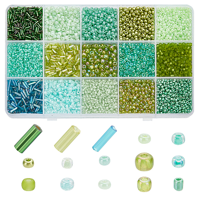 PandaHall Elite 6178Pcs 15 Style Glass Round Seed & Bugle Beads SEED-PH0001-85-1