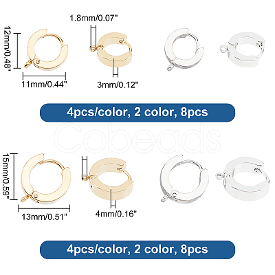 ARRICRAFT 16Pcs 4 Style 201 Stainless Steel Huggie Hoop Earrings Findings STAS-AR0001-36-1