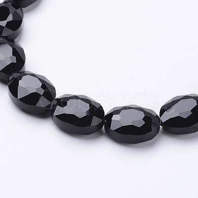 Black Faceted Oval Glass Bead Strands X-GLAA-S003-16x13mm-05-1