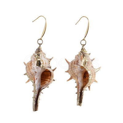 Electroplated Conch Shell Dangle Earrings EJEW-JE02984-1