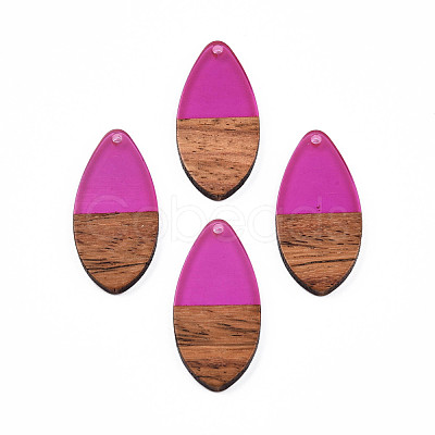 Transparent Resin & Walnut Wood Pendants RESI-N025-032-C05-1