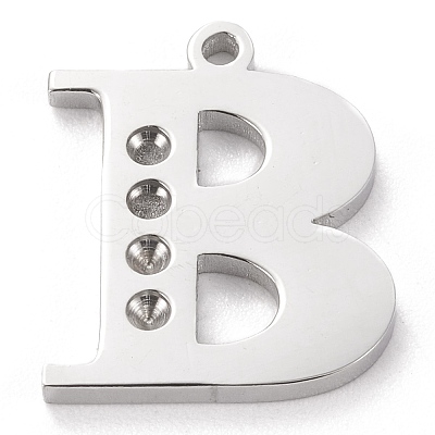 Tarnish Resistant 304 Stainless Steel Letter Pendant Rhinestone Settings STAS-J028-01B-1