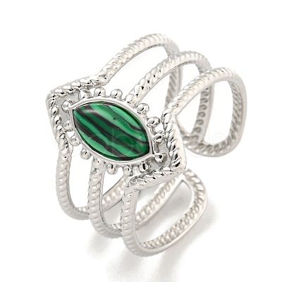 304 Stainless Steel Synthetic Malachite Cuff Rings G-Z056-03P-01-1