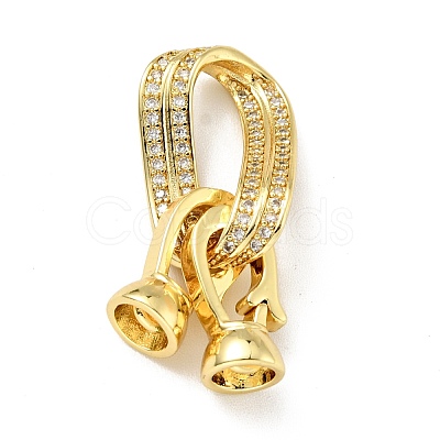 Rack Plating Brass Micro Pave Clear Cubic Zirconia Fold Over Clasps KK-E034-49G-1