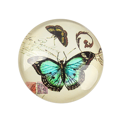 Butterfly Printed Glass Half Round/Dome Cabochons X-GGLA-N004-25mm-C-1