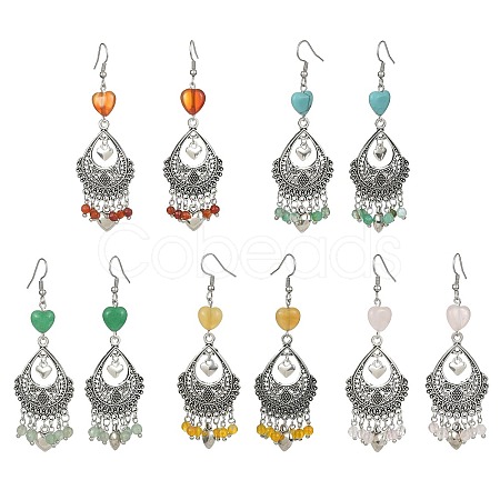 Natural & Synthetic Mixed Gemstone Heart Chandelier Earrings EJEW-JE05364-1