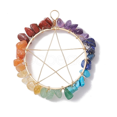 Chakra Gemstone Chips Copper Wire Wrapped Big Pendants PALLOY-JF02553-02-1