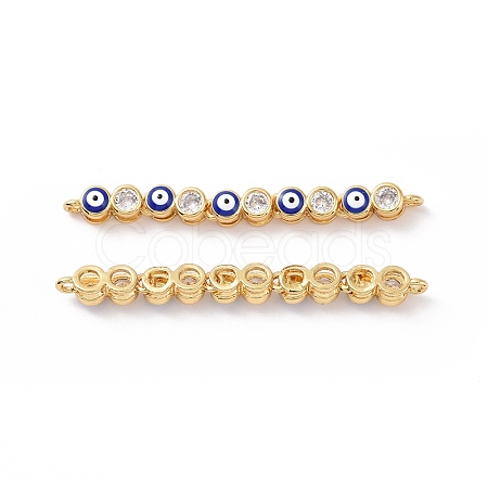 Flat Round with Evil Eye Pattern Brass Micro Pave Clear Cubic Zirconia Enamel Connector Charms KK-G435-44G-01-1
