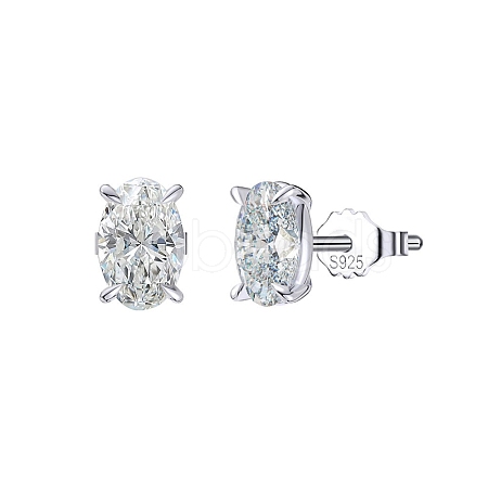 Rhodium Plated 925 Sterling Silver Micro Pave Cubic Zirconia Ear Studs for Women EJEW-P231-02P-1