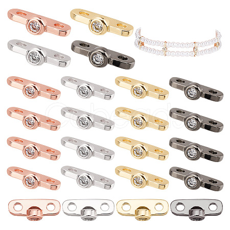 AHADERMAKER 24Pcs 4 Colors Rack Plating Brass Pave Clear Cubic Zirconia Connector Charms KK-GA0001-35-1