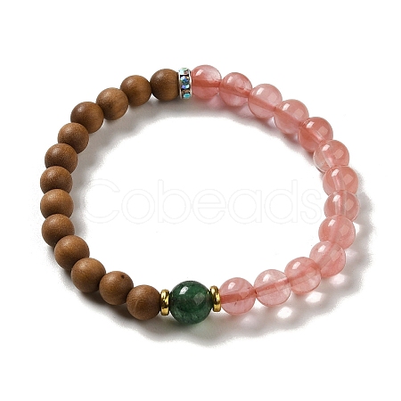 6mm Round Sandalwood and Cherry Quartz Glass Beaded Stretch Bracelets BJEW-B080-09B-1