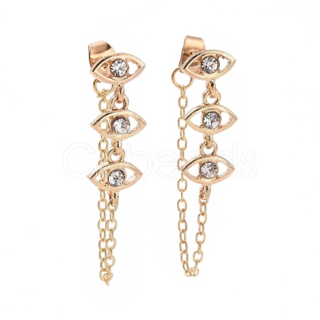 Crystal Rhinestone Horse Eye Hanging Chain Dangle Stud Earrings EJEW-A078-01G-1