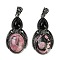 Natural Rhodonite & Obsidian Pendants, Gourd Charms with Antique Silver Tone Alloy Findings, Cadmium Free & Lead Free, 44.5x23x7.5mm, Hole: 4x6mm