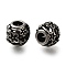 304 Stainless Steel European Beads, Large Hole Beads, Rondelle with Flower, Antique Silver, 10.5x10mm, Hole: 4.5mm