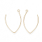 Brass Earring Hooks, with Horizontal Loop, Nickel Free, Real 18K Gold Plated, 39.5x22~24x0.8mm, Hole: 2mm, 20 Gauge, Pin: 0.8mm