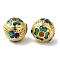 Rack Plating Brass Enamel Beads, Long-Lasting Plated, Cadmium Free & Lead Free, Round with Flower Pattern, Real 18K Gold Plated, 12.5mm, Hole: 2.5mm