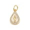 Brass Micro Pave Clear Cubic Zirconia Pendants, with Enamel and Jump Ring, Real 18K Gold Plated, Teardrop, 13.5x8.5x2mm, Hole: 3mm