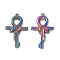 Ion Plating(IP)  304 Stainless Steel Pendants, Cross with Snake Charms, Rainbow Color, 34x21x4mm, Hole: 1.6mm