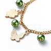 Alloy Enamel & Glass Pearl Charm Bracelet with 304 Stainless Steel Chains for Women BJEW-JB08707-05-5